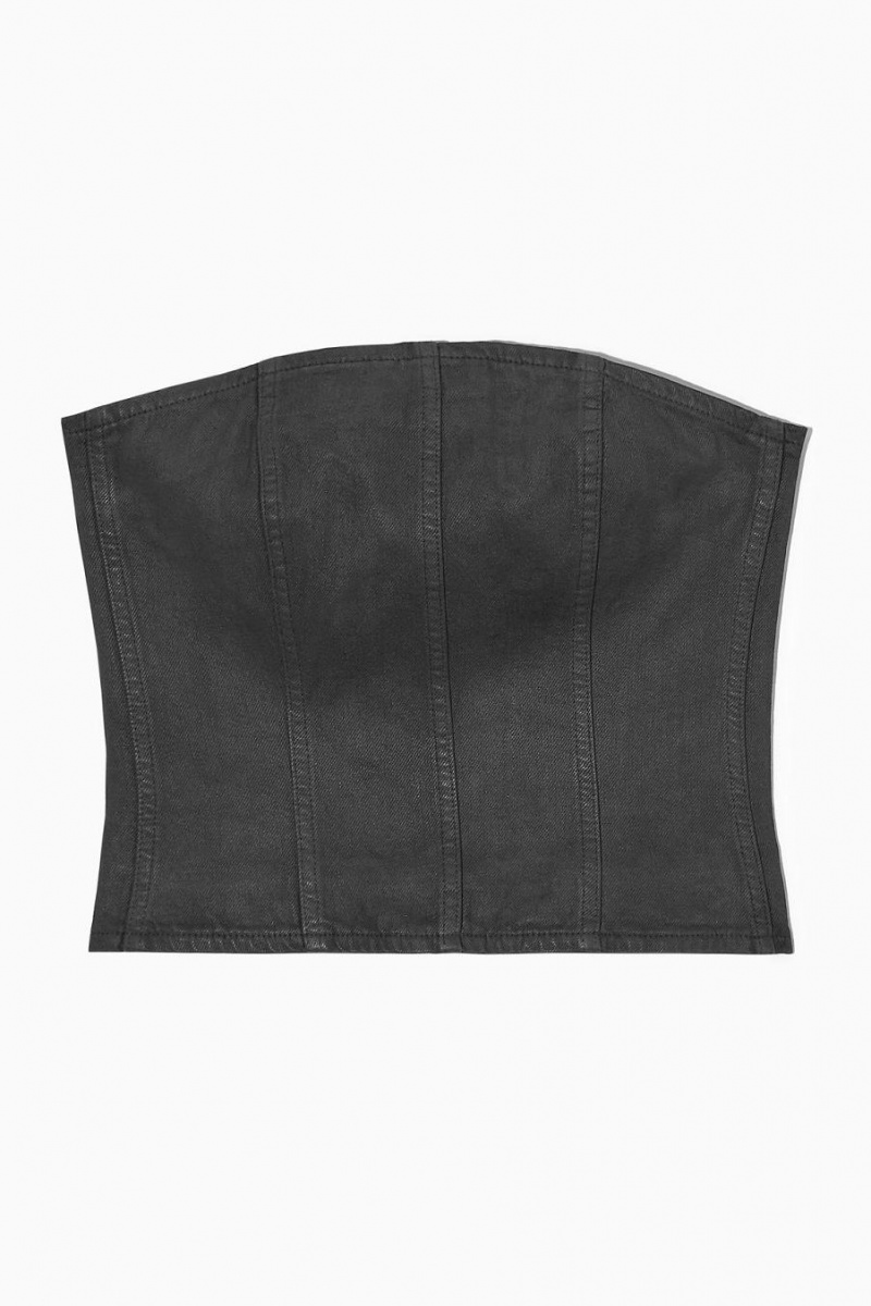 COS Coated-denim Bustier Női Fekete | OEC-012934