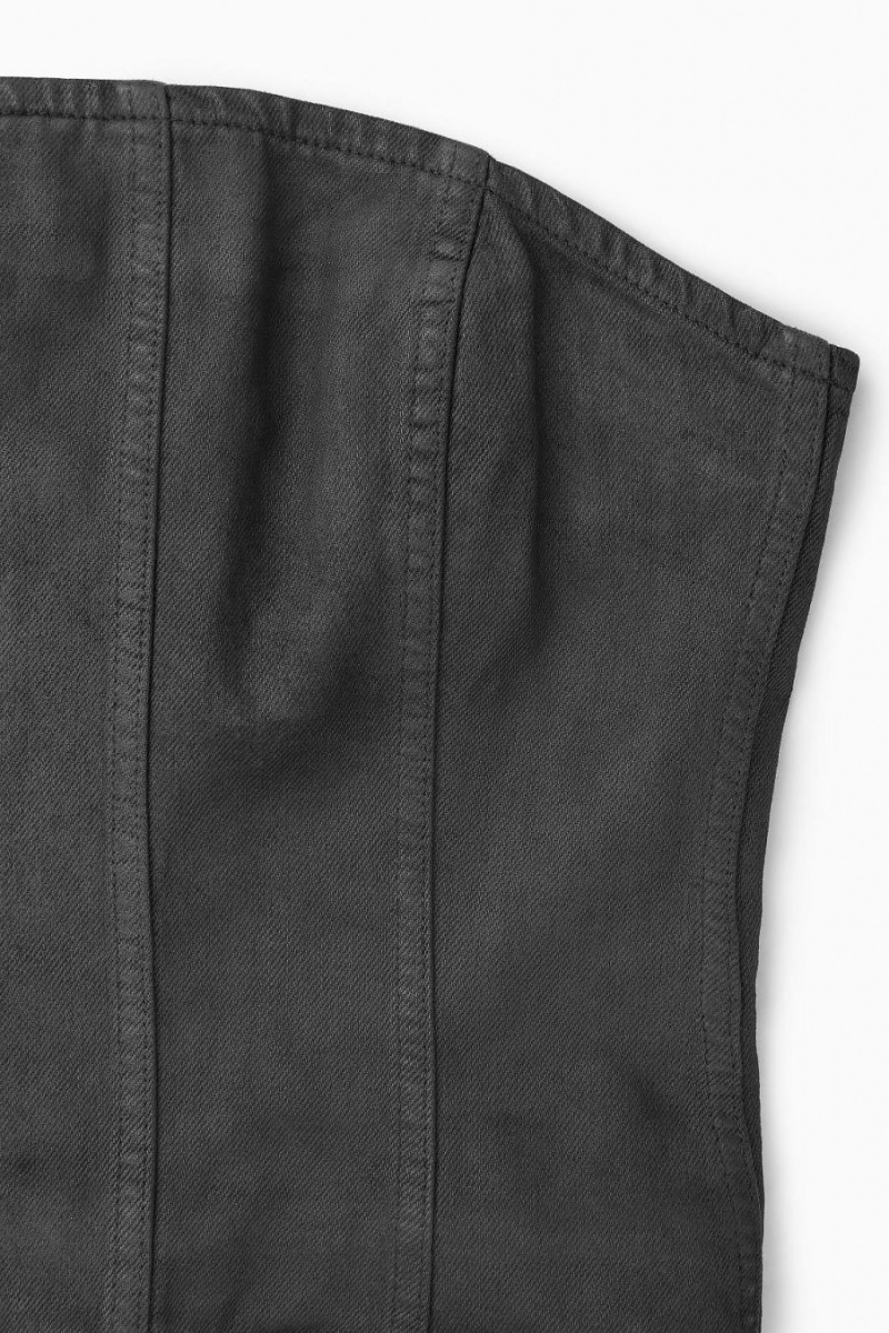 COS Coated-denim Bustier Női Fekete | OEC-012934