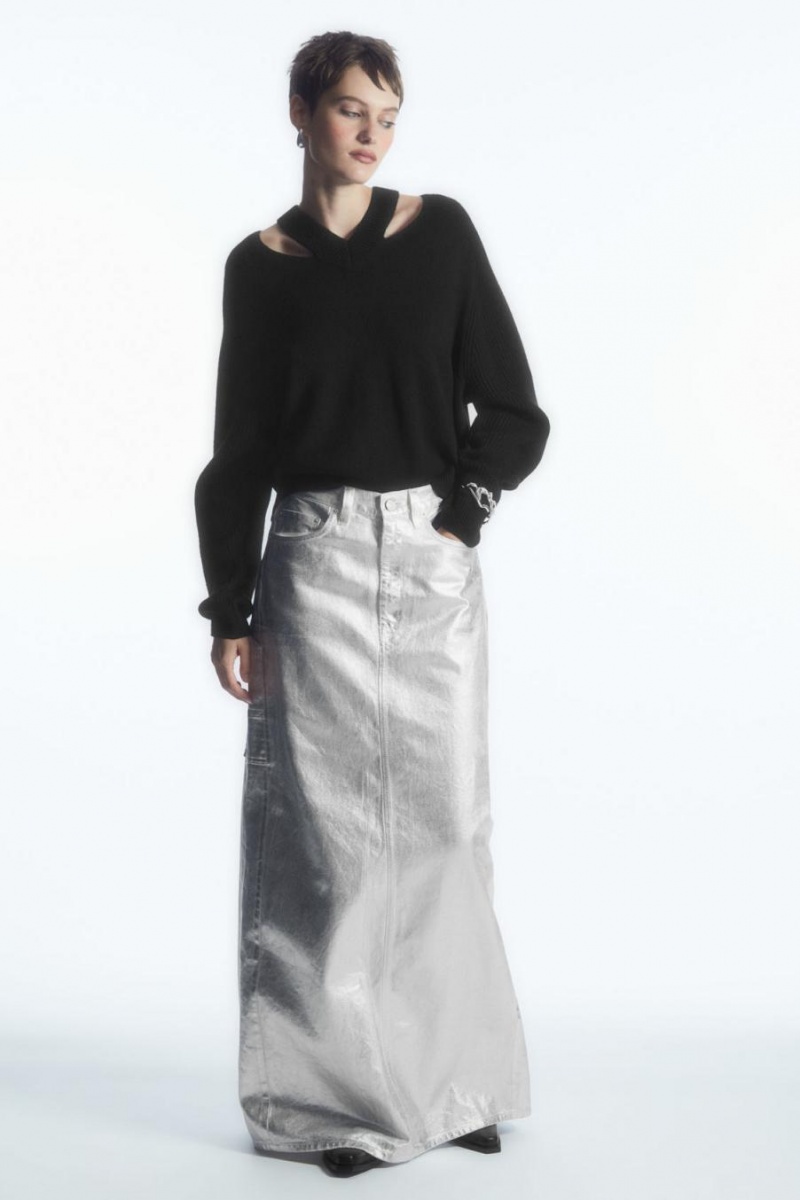 COS Coated-denim Maxi Szoknya Női Titán | MIH-027315