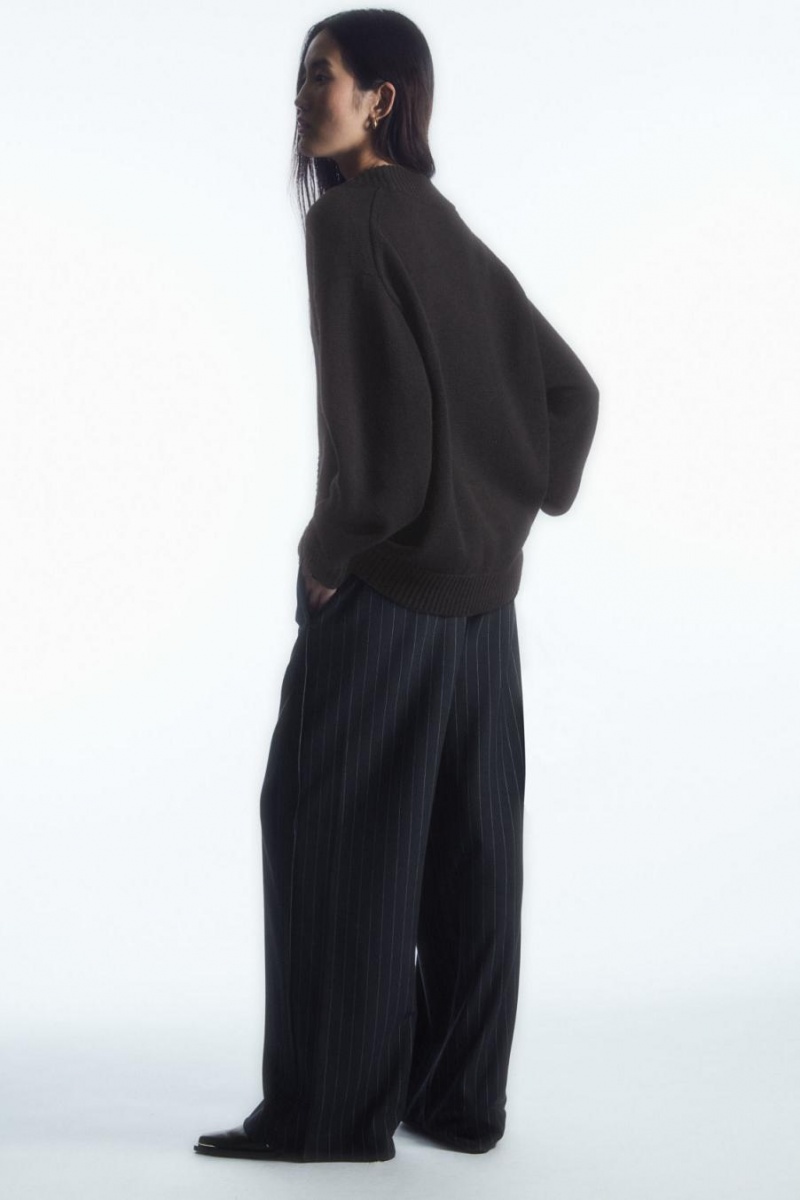 COS Cocooning Gyapjú V-neck Kardigán Női Fekete | UIJ-371095