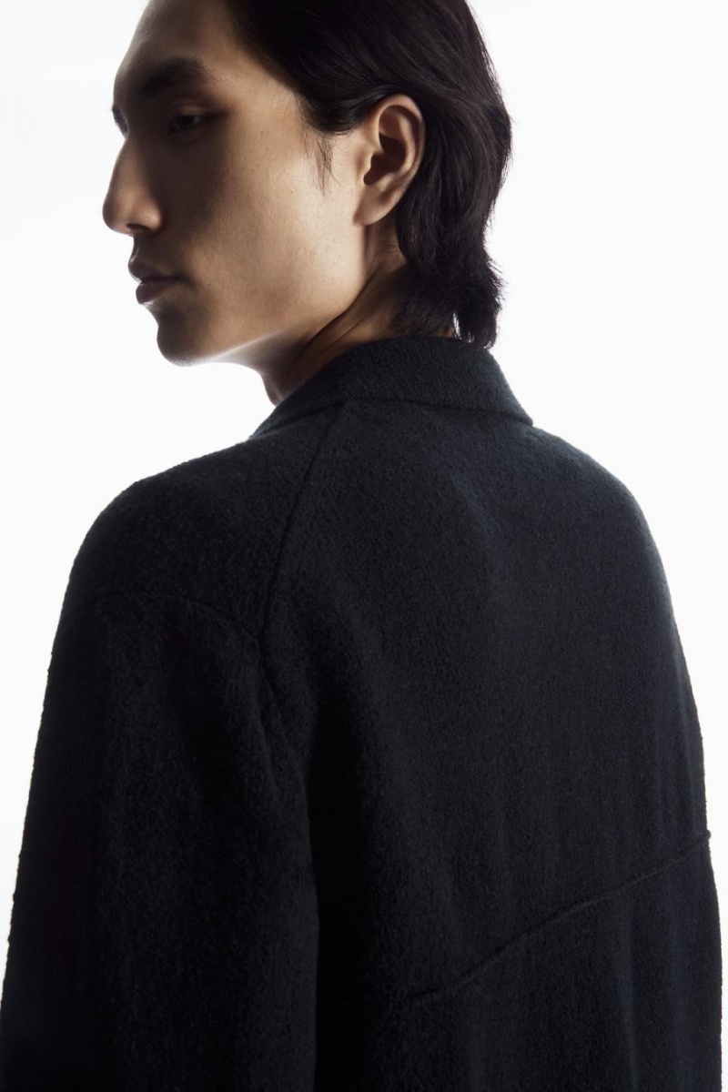 COS Collared Gyapjú-bouclé Kardigán Férfi Sötétkék | STZ-916235