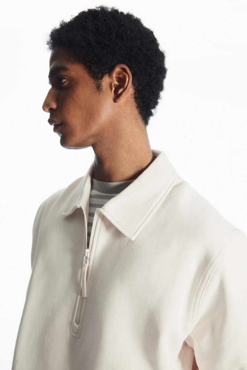 COS Collared Half-zip Pulóver Férfi Krém | EBS-096784