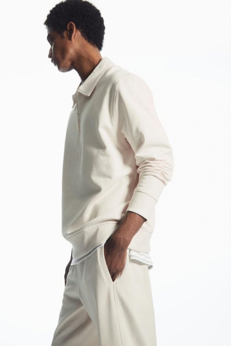 COS Collared Half-zip Pulóver Férfi Krém | EBS-096784