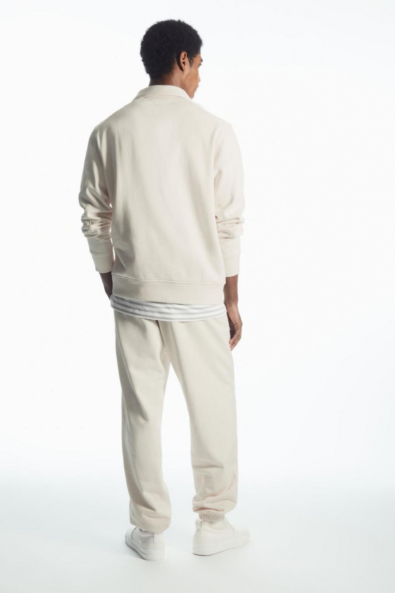 COS Collared Half-zip Pulóver Férfi Krém | EBS-096784