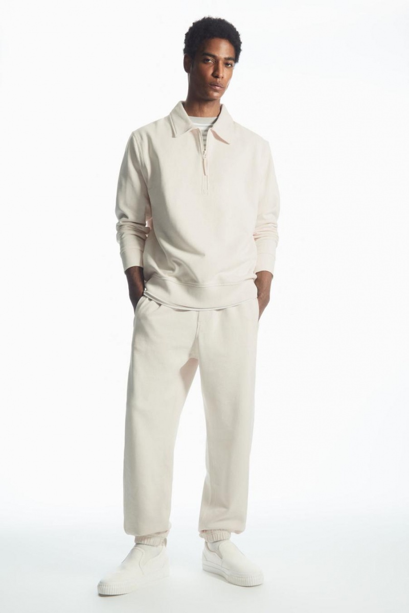 COS Collared Half-zip Pulóver Férfi Krém | EBS-096784