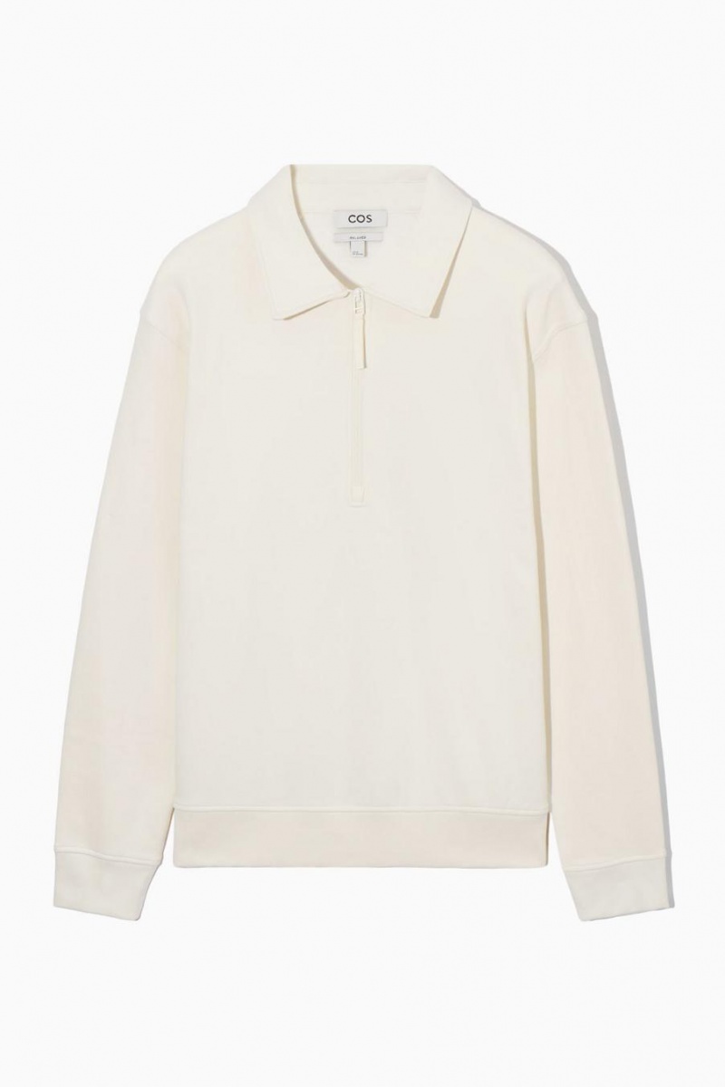 COS Collared Half-zip Pulóver Férfi Krém | EBS-096784