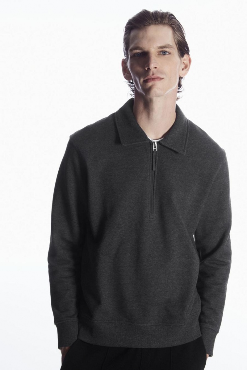 COS Collared Half-zip Pulóver Férfi Sötétszürke | ACU-523768