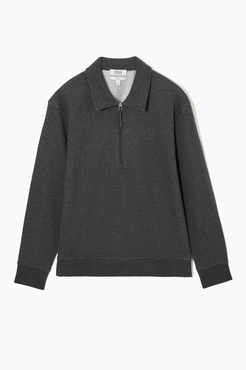 COS Collared Half-zip Pulóver Férfi Sötétszürke | ACU-523768