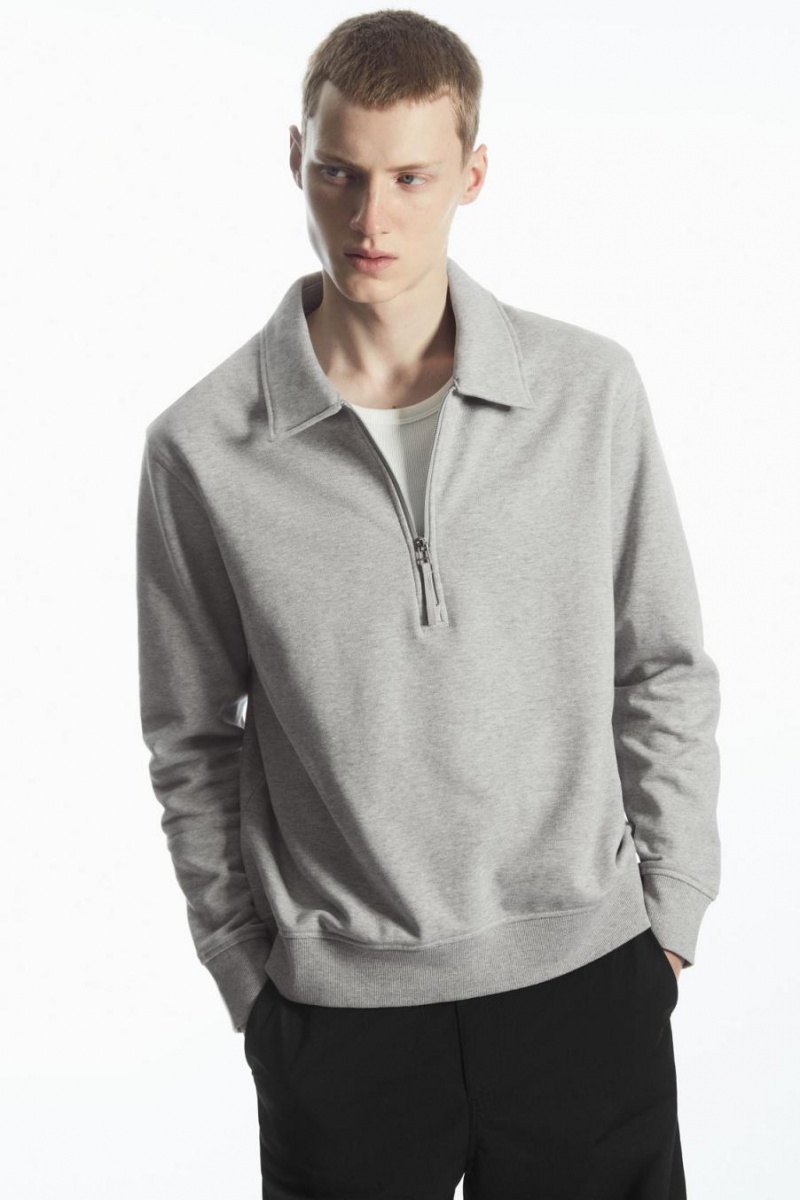 COS Collared Half-zip Pulóver Férfi Szürke | AOC-312875