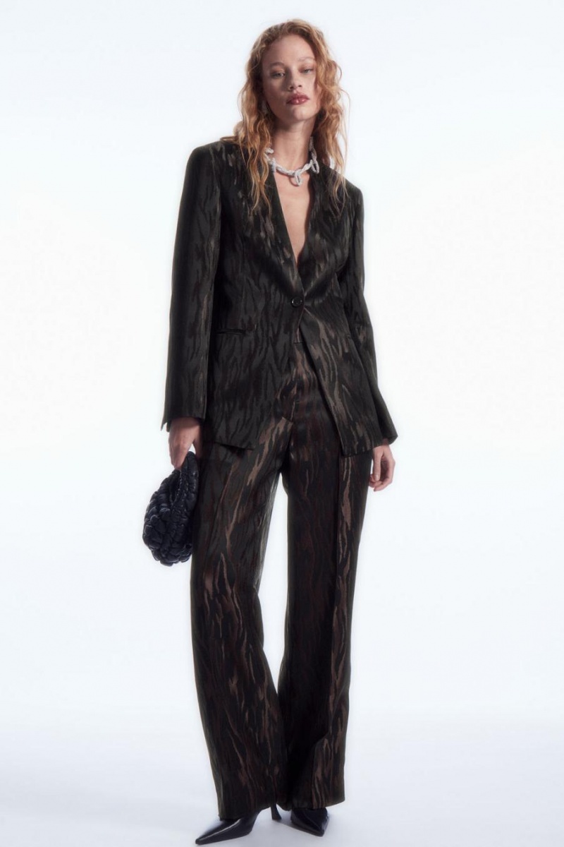 COS Collarless Zebra-jacquard Blézer Női Sötétbarna Fekete | XHD-324578