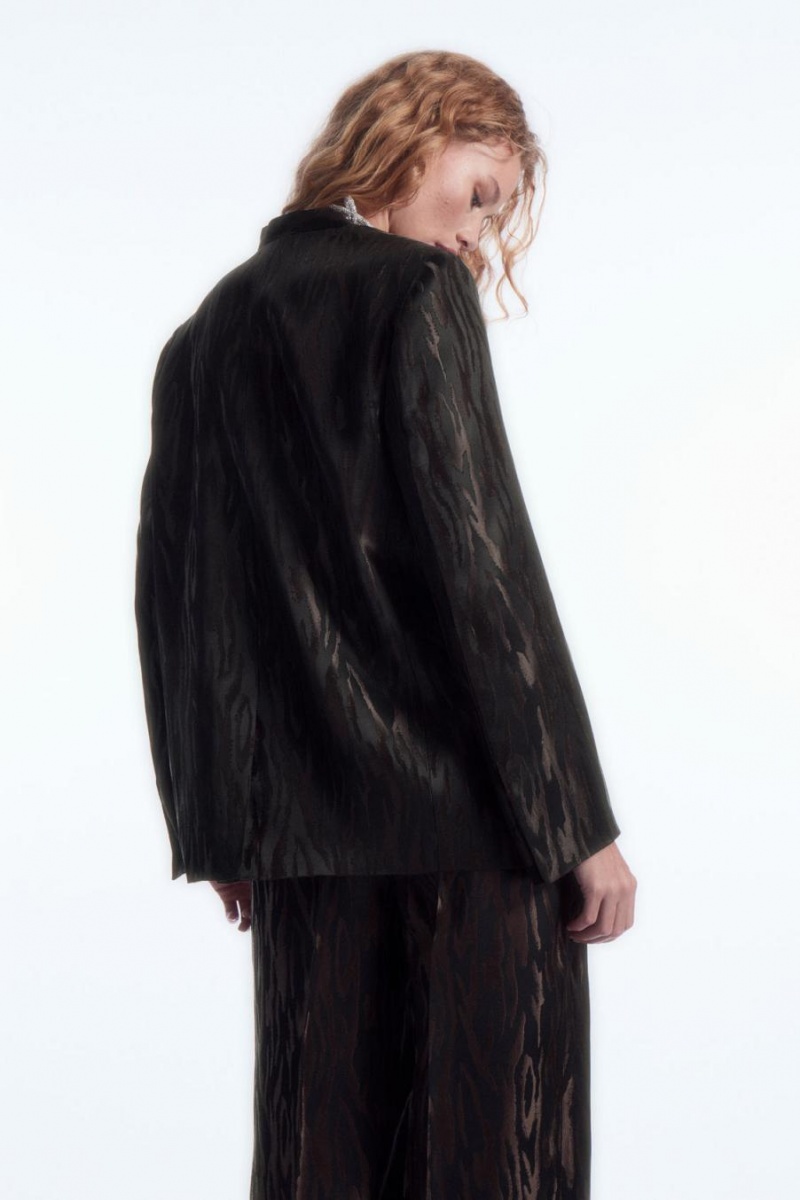 COS Collarless Zebra-jacquard Blézer Női Sötétbarna Fekete | XHD-324578