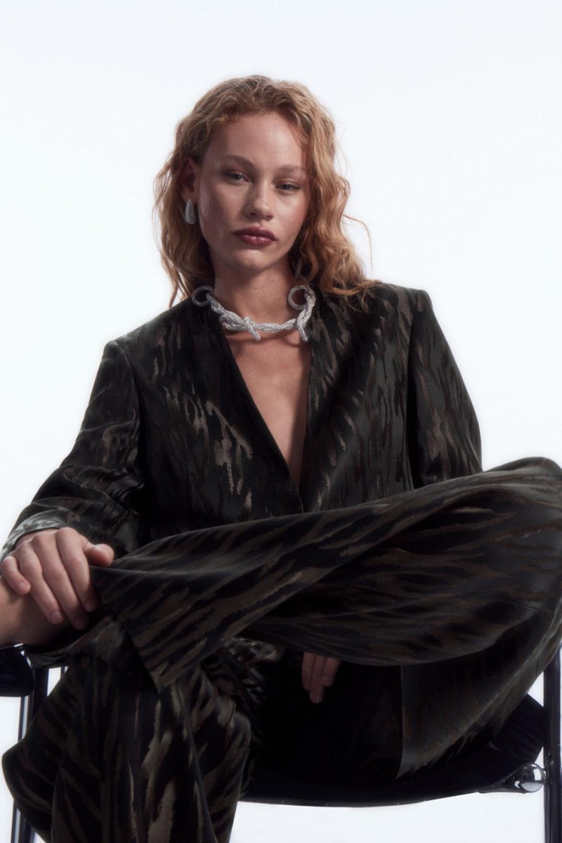 COS Collarless Zebra-jacquard Blézer Női Sötétbarna Fekete | XHD-324578