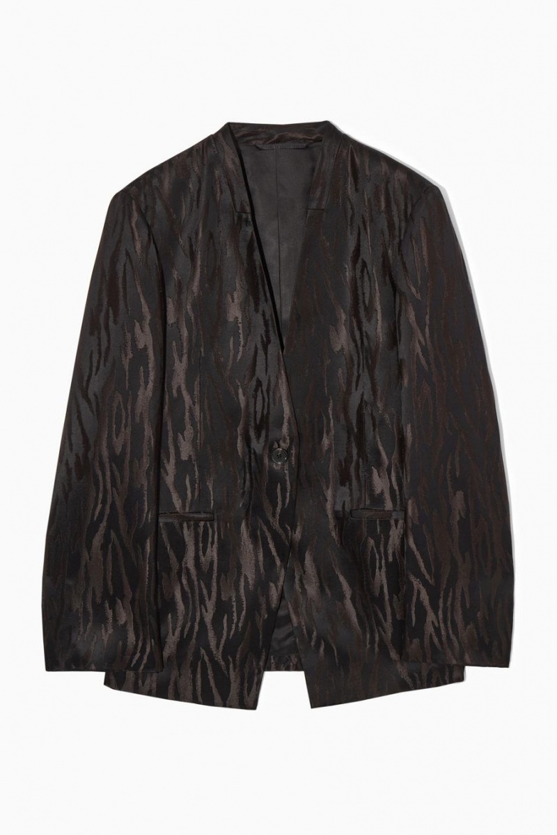 COS Collarless Zebra-jacquard Blézer Női Sötétbarna Fekete | XHD-324578