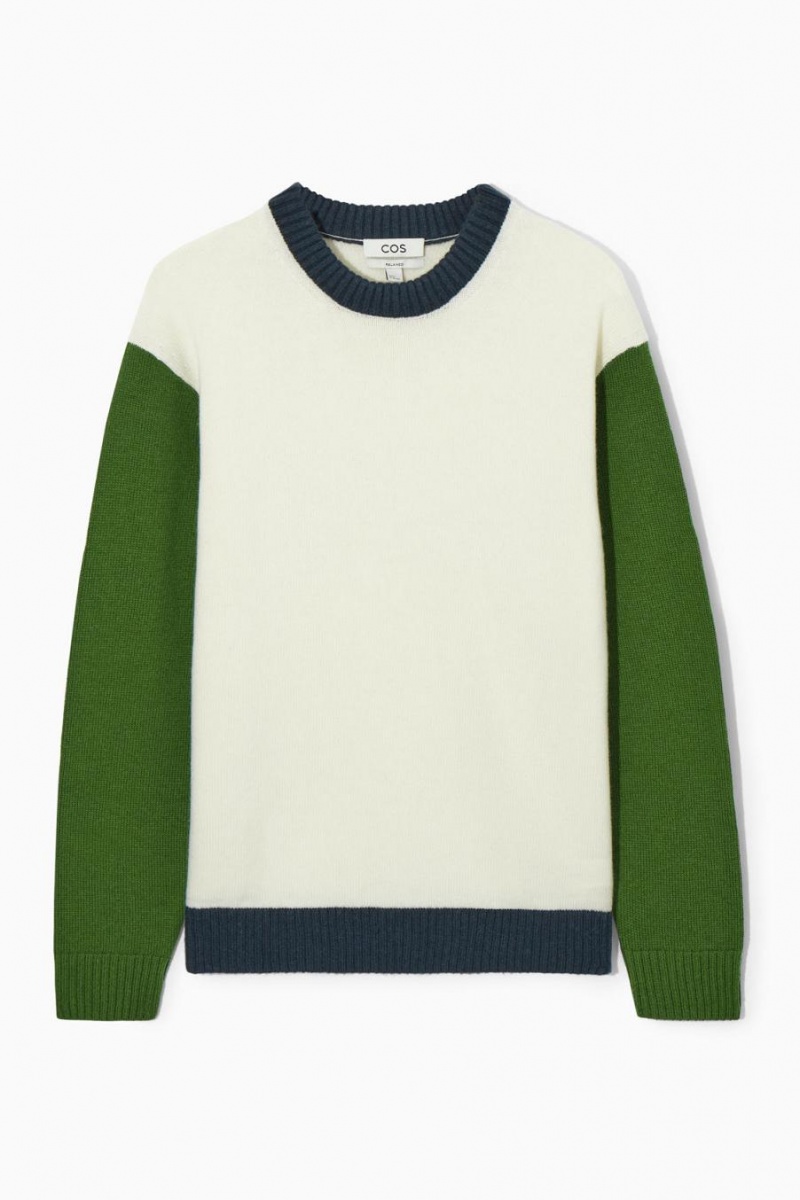 COS Colour-block Gyapjú Jumpers Férfi Fehér Sötétzöld Sötétkék | SKJ-562147