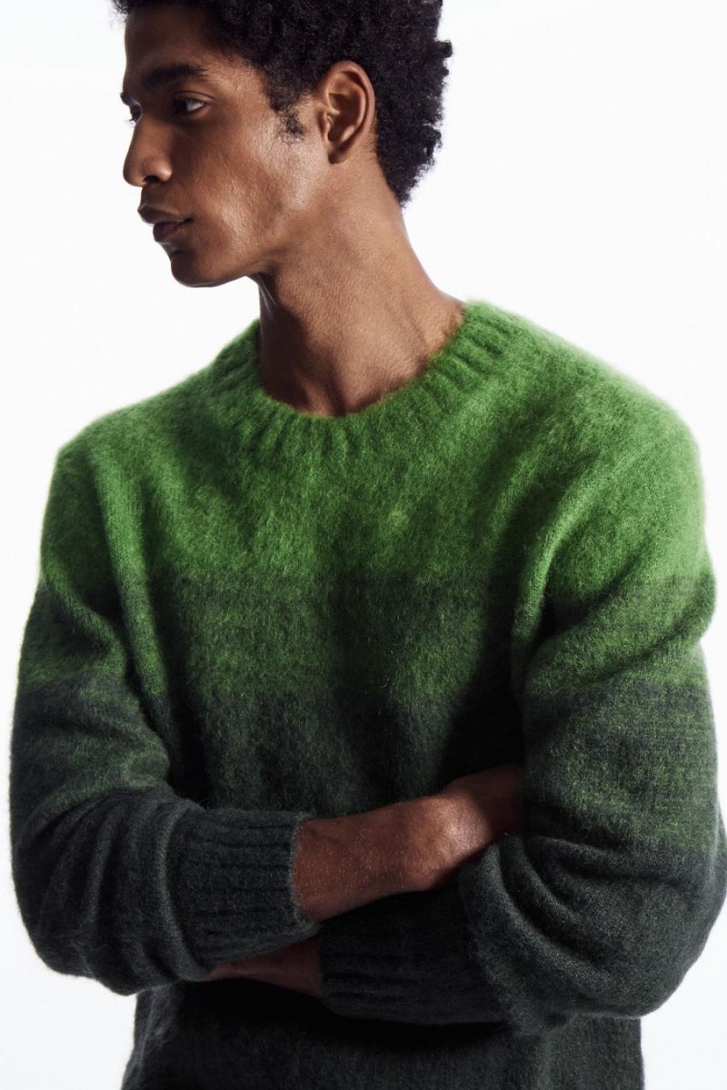 COS Colour-block Mohair-blend Jumpers Férfi Zöld | QHG-568247