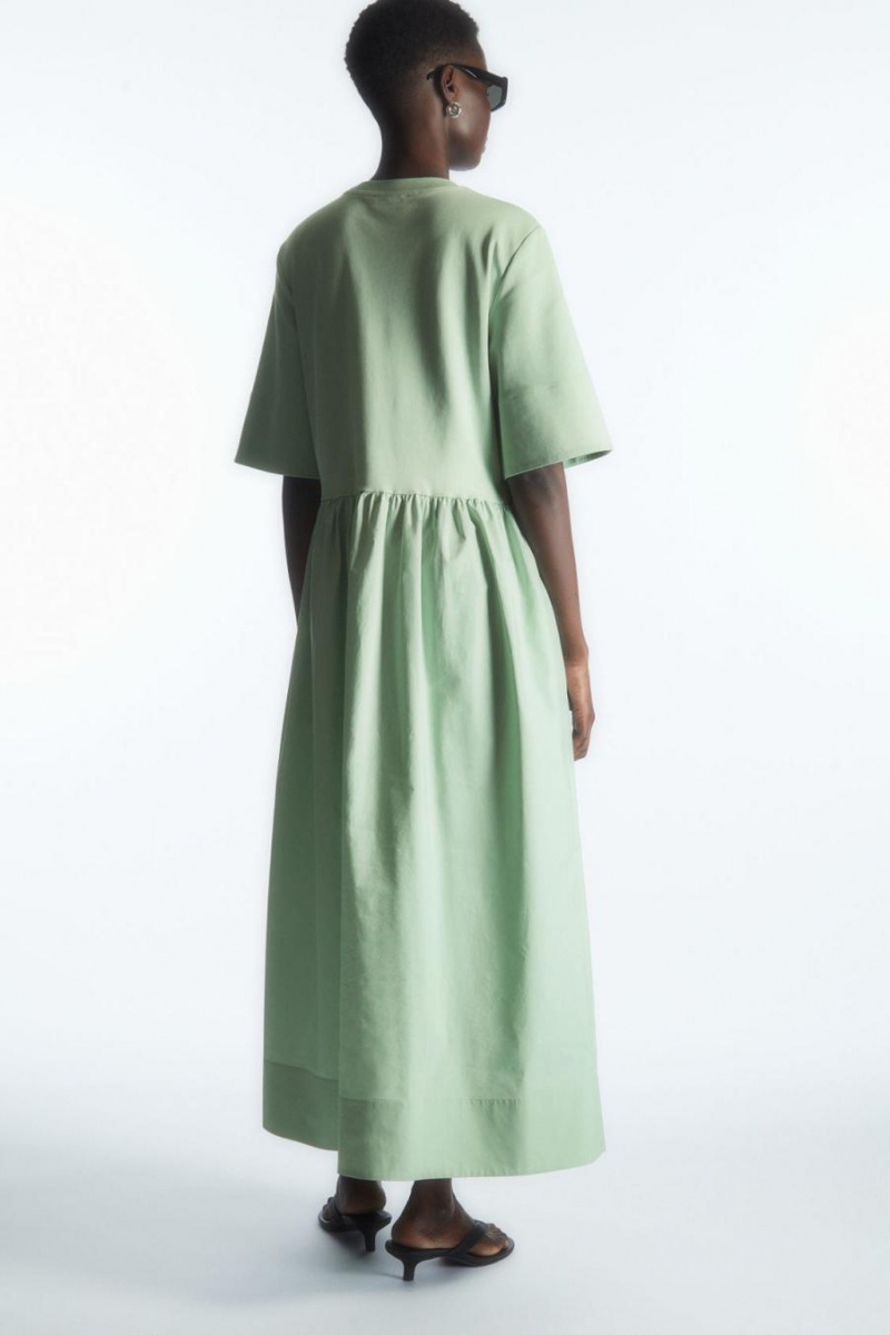 COS Contrast-panel Midi T-shirt Ruha Női Zöld | QHK-196758