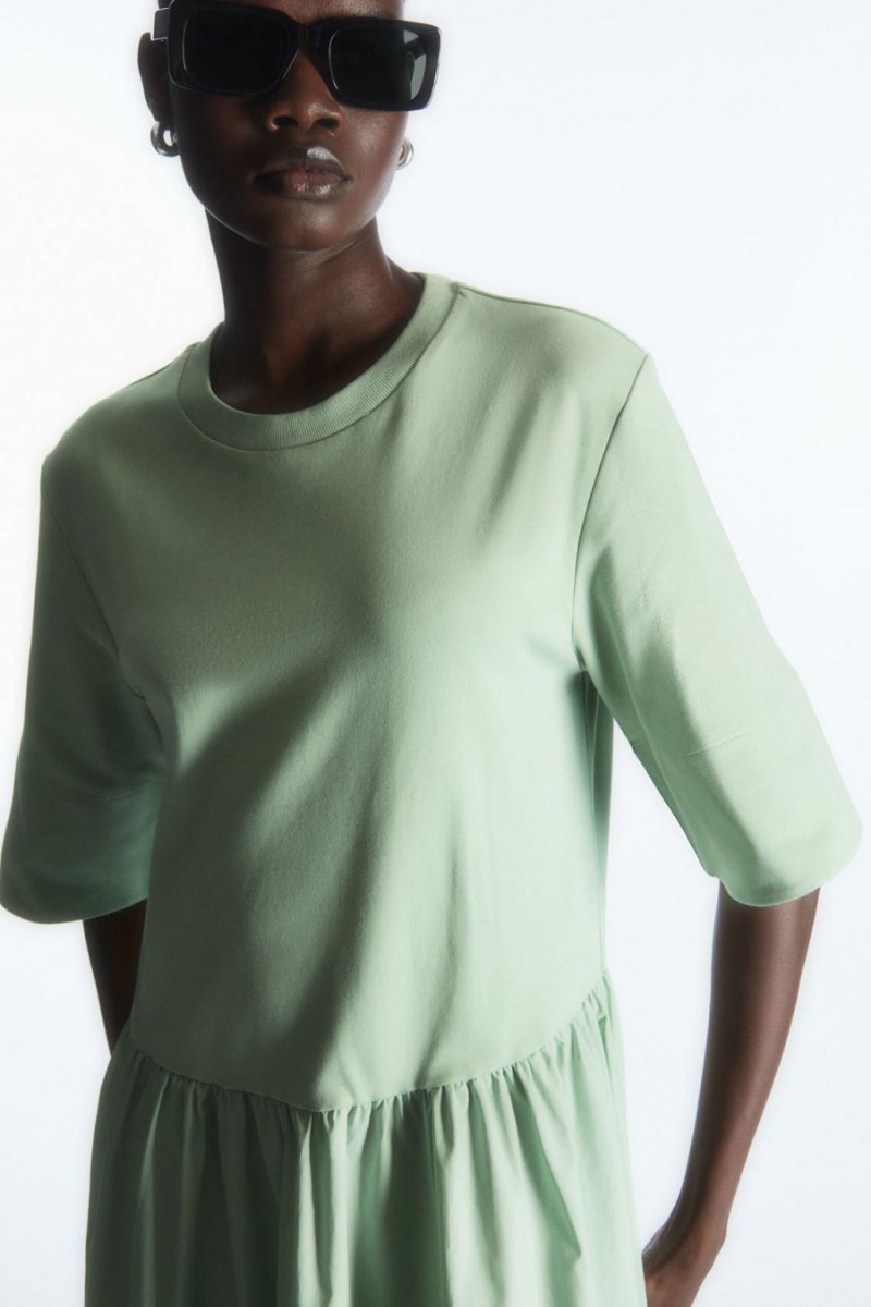 COS Contrast-panel Midi T-shirt Ruha Női Zöld | QHK-196758