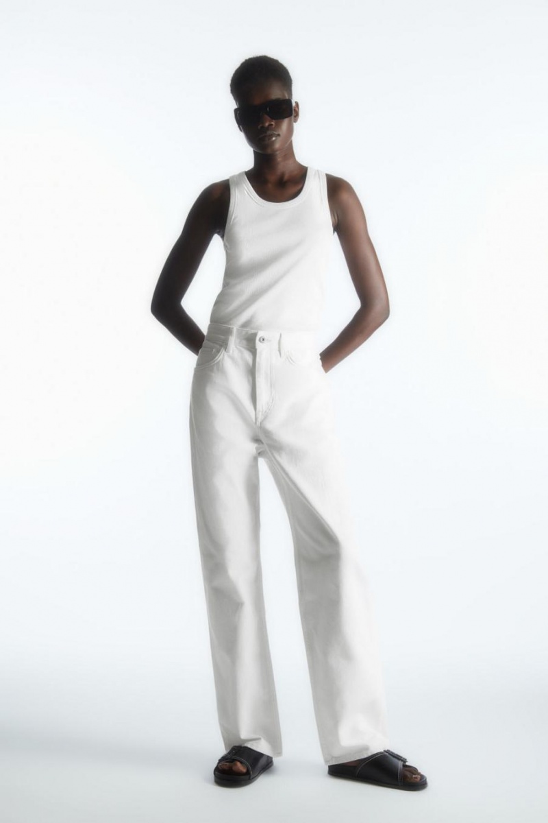 COS Contrast-stitch Buckled Bőr Papucs Női Fekete Fehér | GER-328671