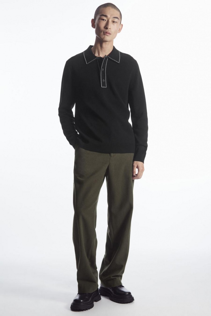 COS Contrast-stitch Gyapjú Pólóing Férfi Fekete Fehér | HMF-945316