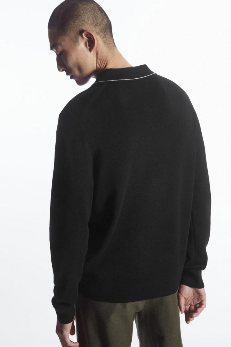 COS Contrast-stitch Gyapjú Pólóing Férfi Fekete Fehér | HMF-945316