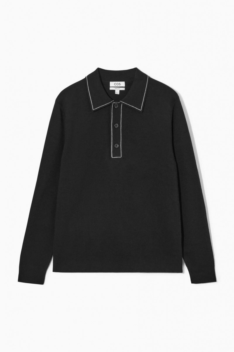 COS Contrast-stitch Gyapjú Pólóing Férfi Fekete Fehér | HMF-945316