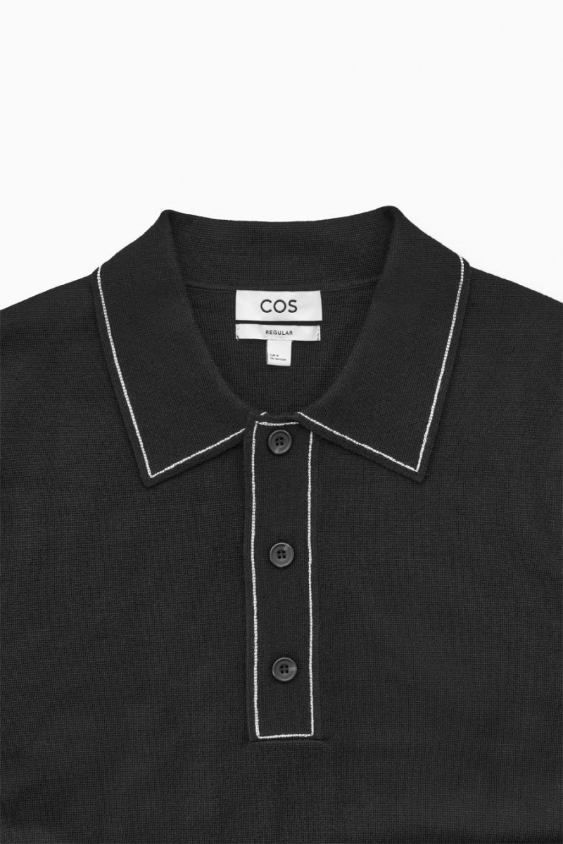 COS Contrast-stitch Gyapjú Pólóing Férfi Fekete Fehér | HMF-945316