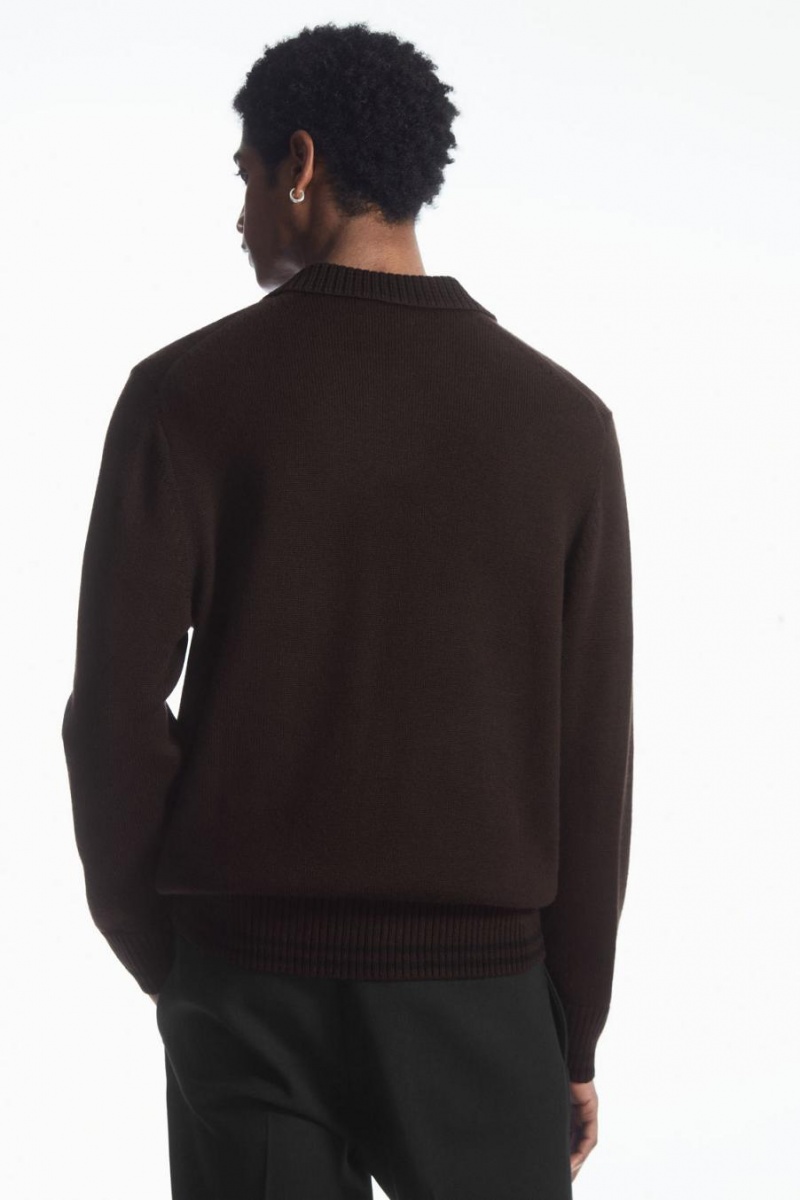 COS Contrast-tipped Merino Pólóing Férfi Sötétbarna | XIL-231790