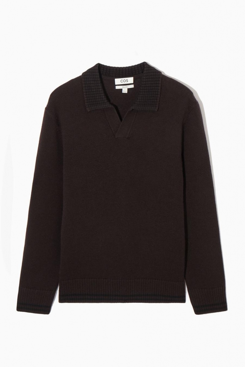 COS Contrast-tipped Merino Pólóing Férfi Sötétbarna | XIL-231790