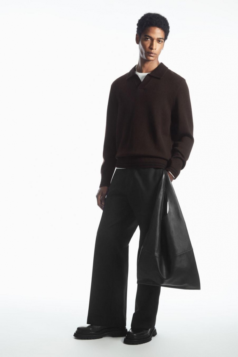 COS Contrast-tipped Merino Pólóing Férfi Sötétbarna | XIL-231790
