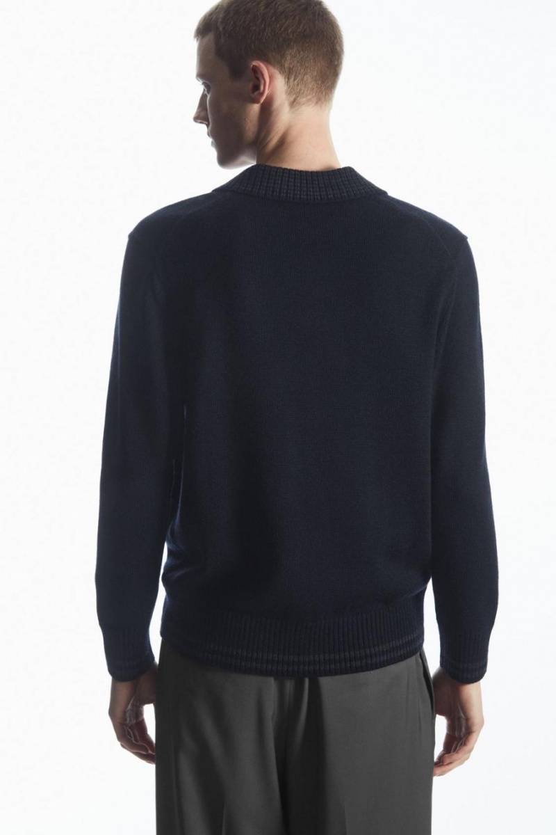 COS Contrast-tipped Merino Pólóing Férfi Sötétkék Szürke | VWN-142730