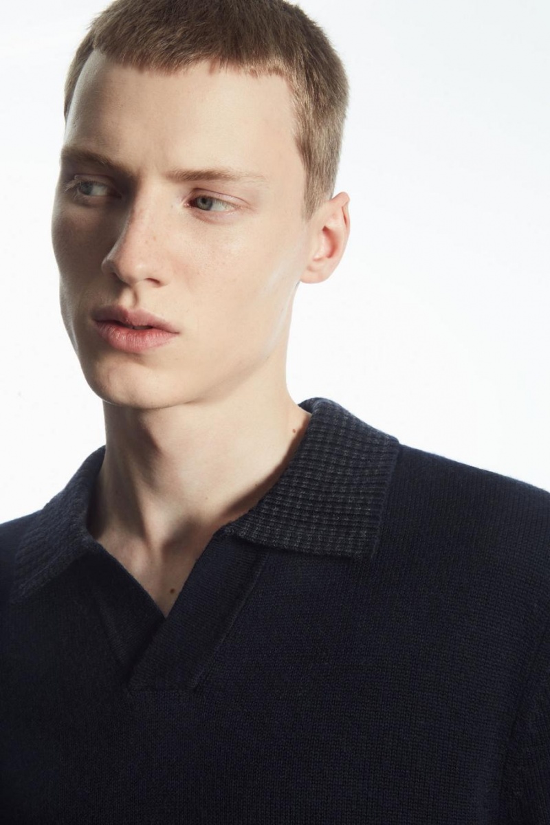 COS Contrast-tipped Merino Pólóing Férfi Sötétkék Szürke | VWN-142730