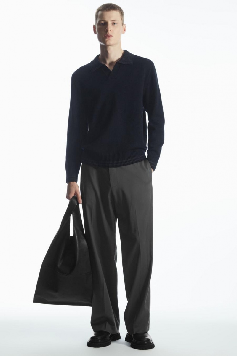 COS Contrast-tipped Merino Pólóing Férfi Sötétkék Szürke | VWN-142730
