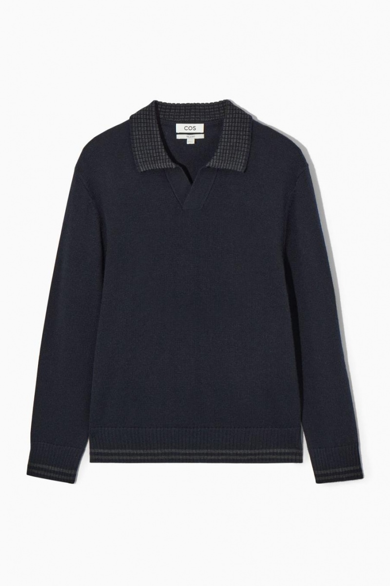 COS Contrast-tipped Merino Pólóing Férfi Sötétkék Szürke | VWN-142730