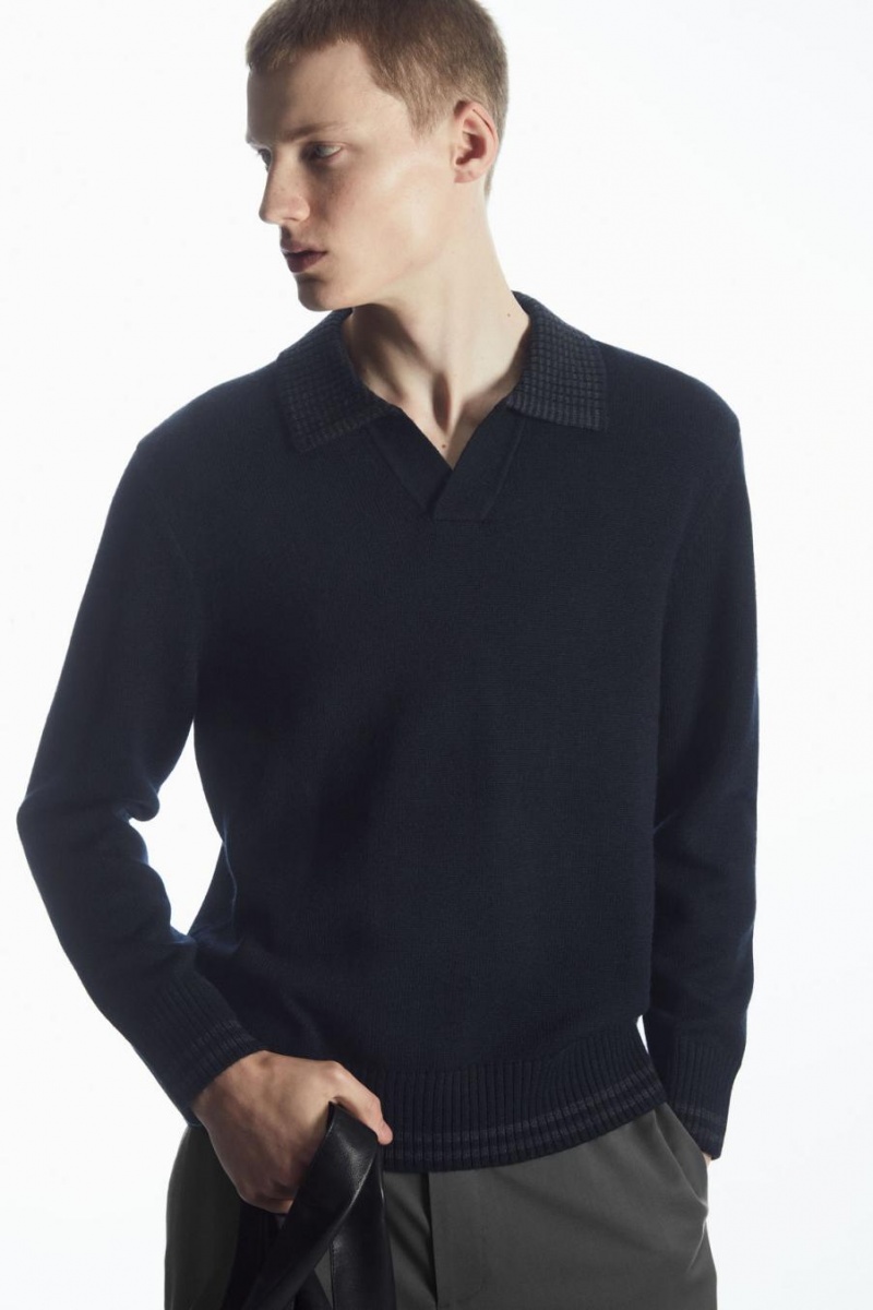 COS Contrast-tipped Merino Pólóing Férfi Sötétkék Szürke | VWN-142730
