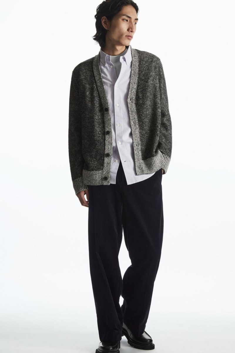 COS Contrast-trim Gyapjú-blend Kardigán Férfi Szürke | ORJ-387104