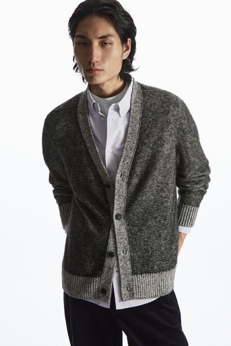 COS Contrast-trim Gyapjú-blend Kardigán Férfi Szürke | ORJ-387104