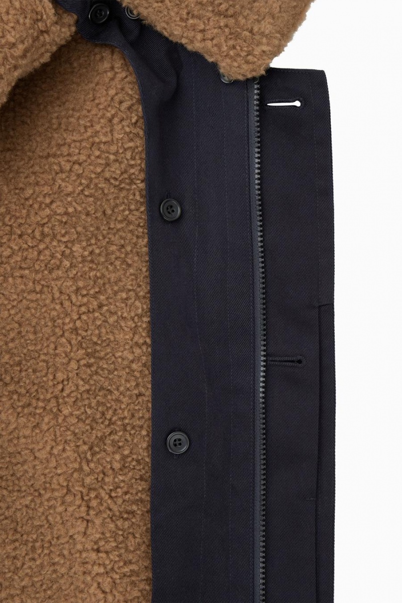 COS Convertible Teddy-lined Kabát Férfi Sötétkék Barna | QNA-579238