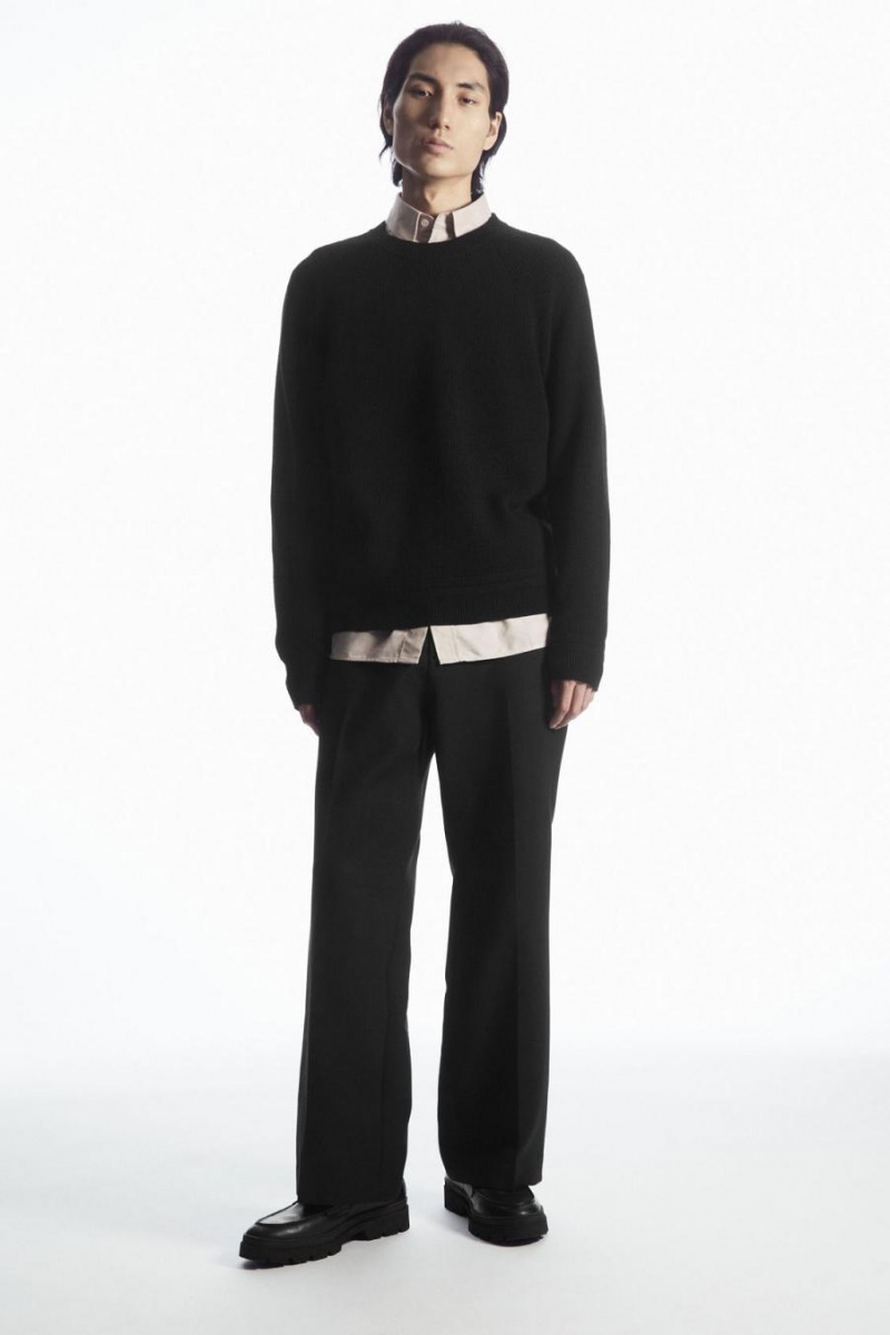 COS Crew-neck Gyapjú Jumpers Férfi Fekete | IDQ-589061
