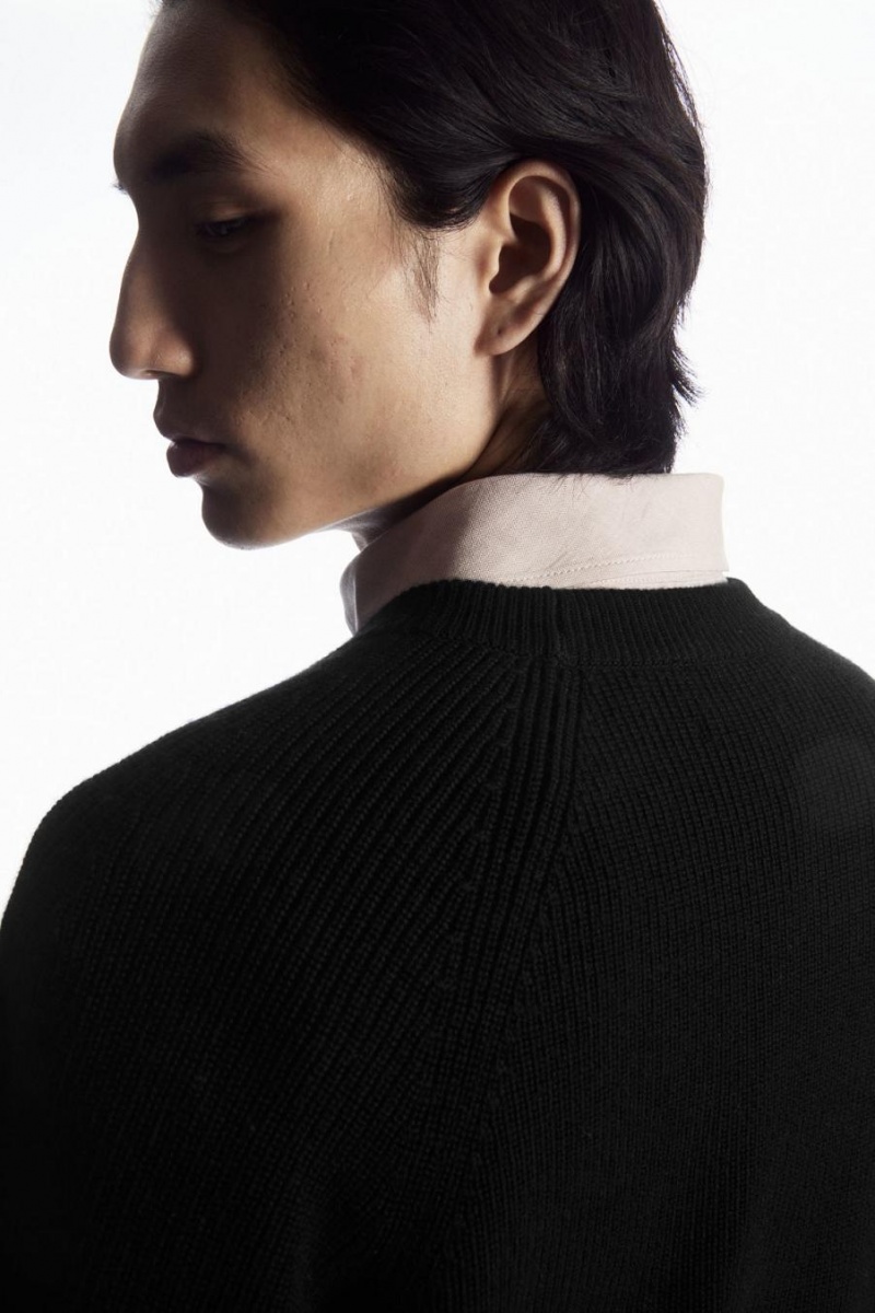 COS Crew-neck Gyapjú Jumpers Férfi Fekete | IDQ-589061