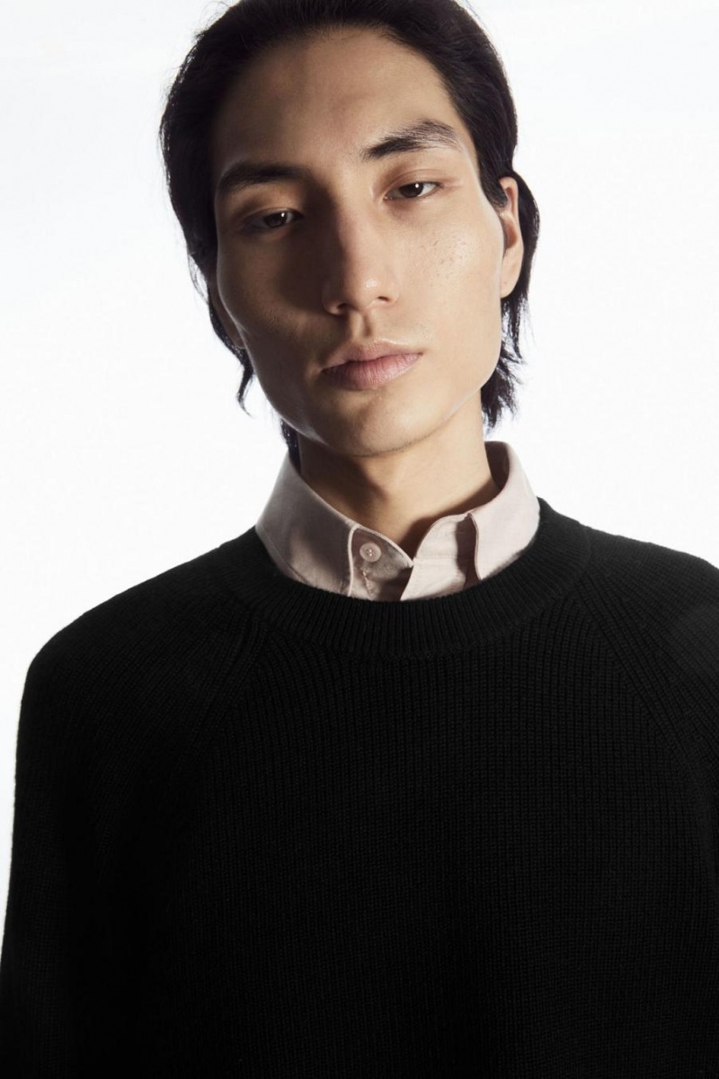 COS Crew-neck Gyapjú Jumpers Férfi Fekete | IDQ-589061