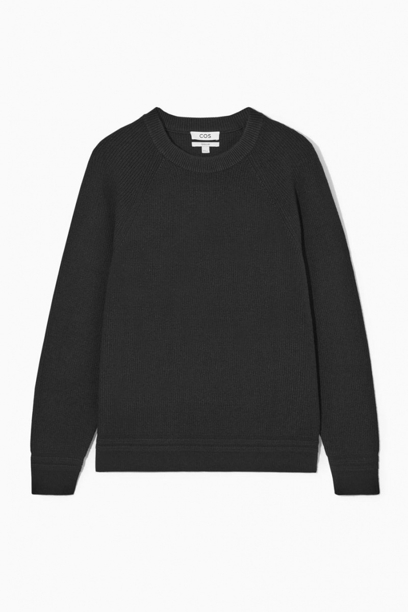 COS Crew-neck Gyapjú Jumpers Férfi Fekete | IDQ-589061