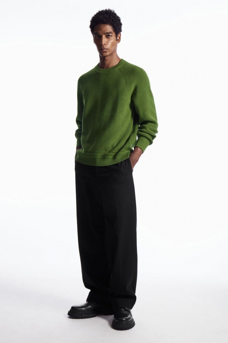 COS Crew-neck Gyapjú Jumpers Férfi Zöld | LDZ-675243