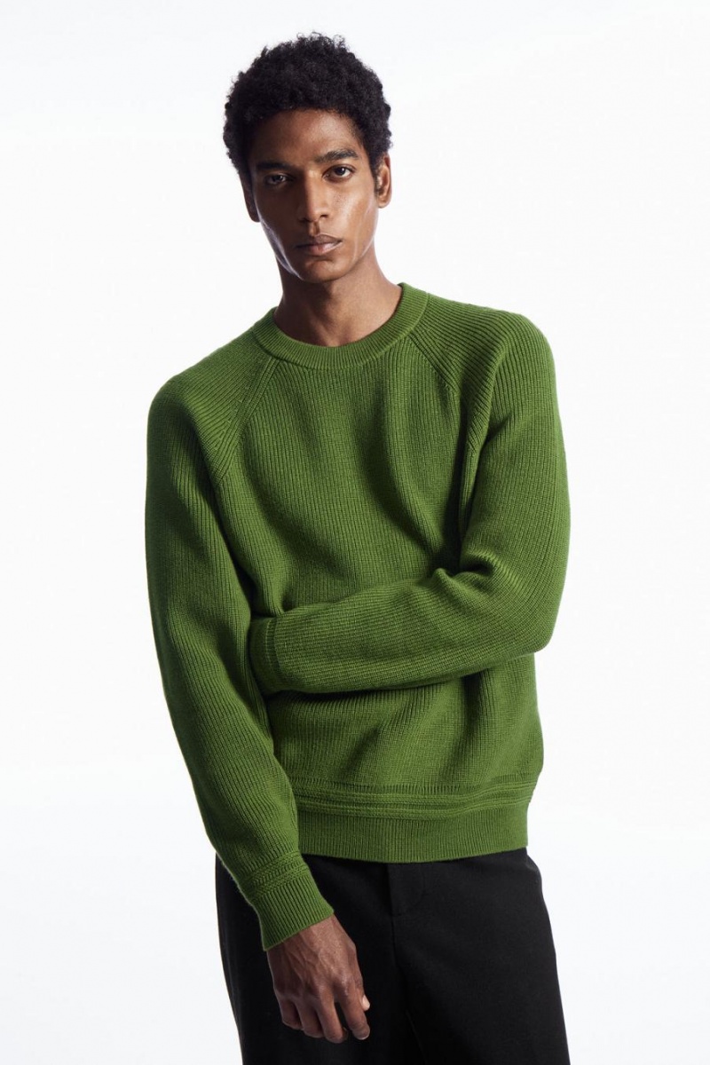 COS Crew-neck Gyapjú Jumpers Férfi Zöld | LDZ-675243