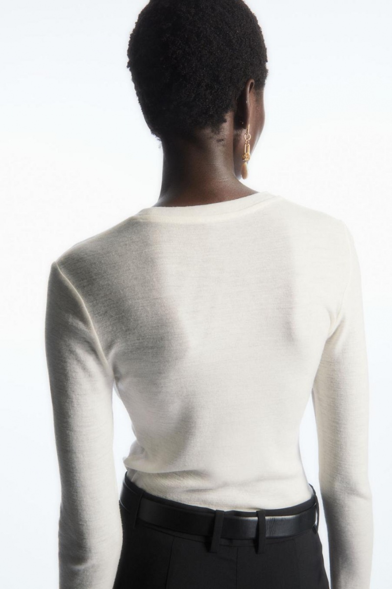 COS Crew-neck Merino Gyapjú Póló Női Fehér | SYP-142536