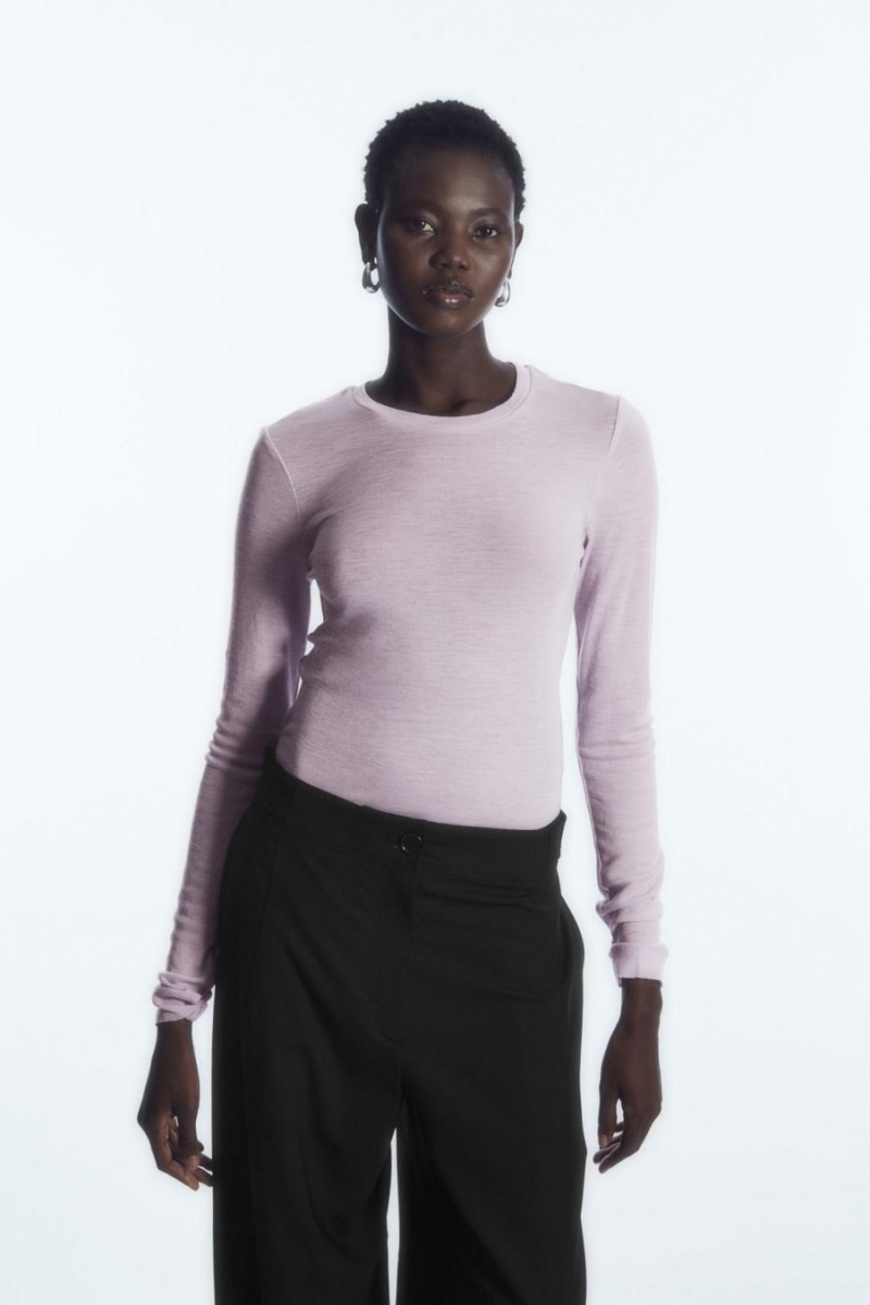 COS Crew-neck Merino Gyapjú Póló Női Lila | GTM-894532