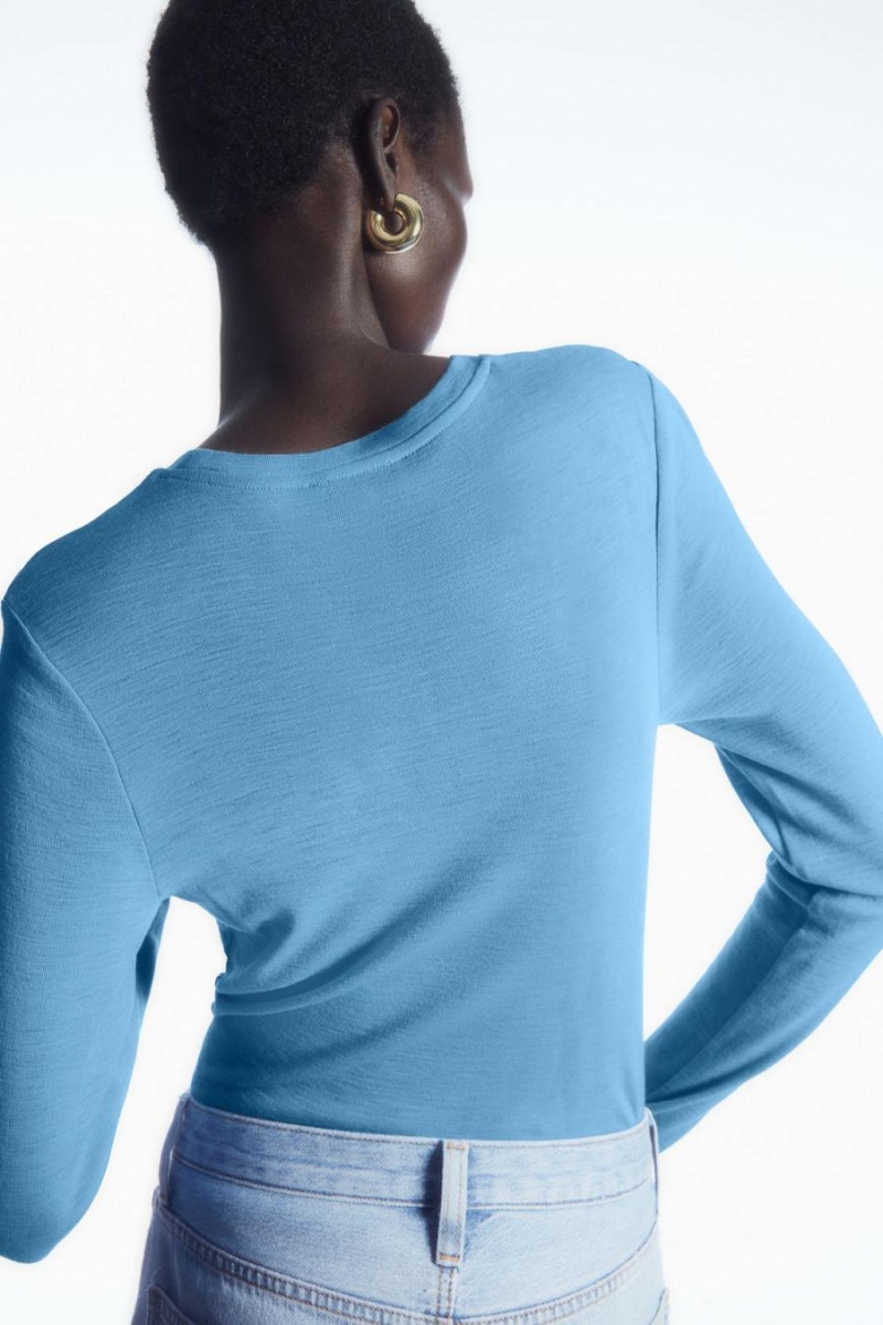 COS Crew-neck Merino Gyapjú Póló Női Világos Kék | FAO-514873