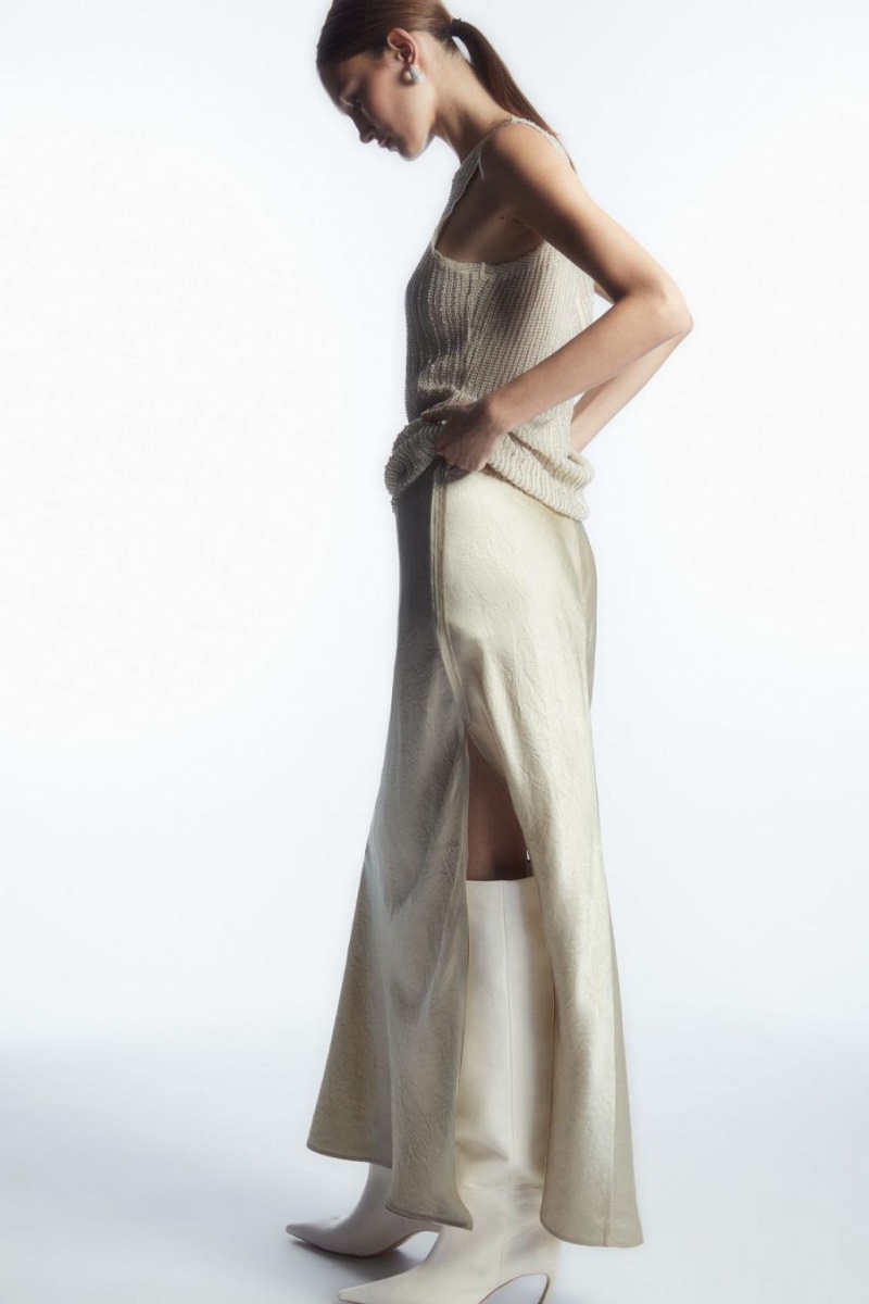 COS Crinkled-satin Maxi Szoknya Női Krém | ZKU-153067