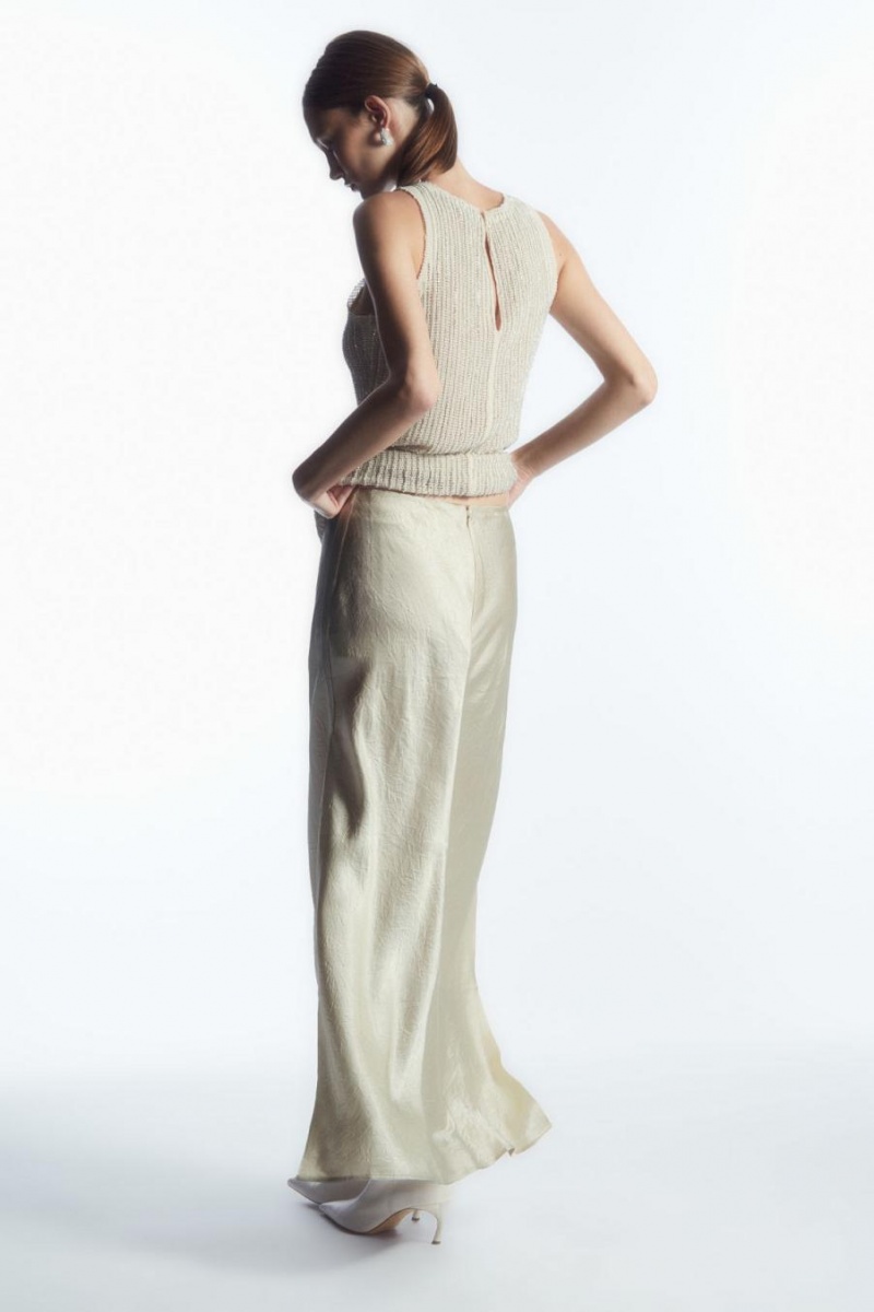 COS Crinkled-satin Maxi Szoknya Női Krém | ZKU-153067
