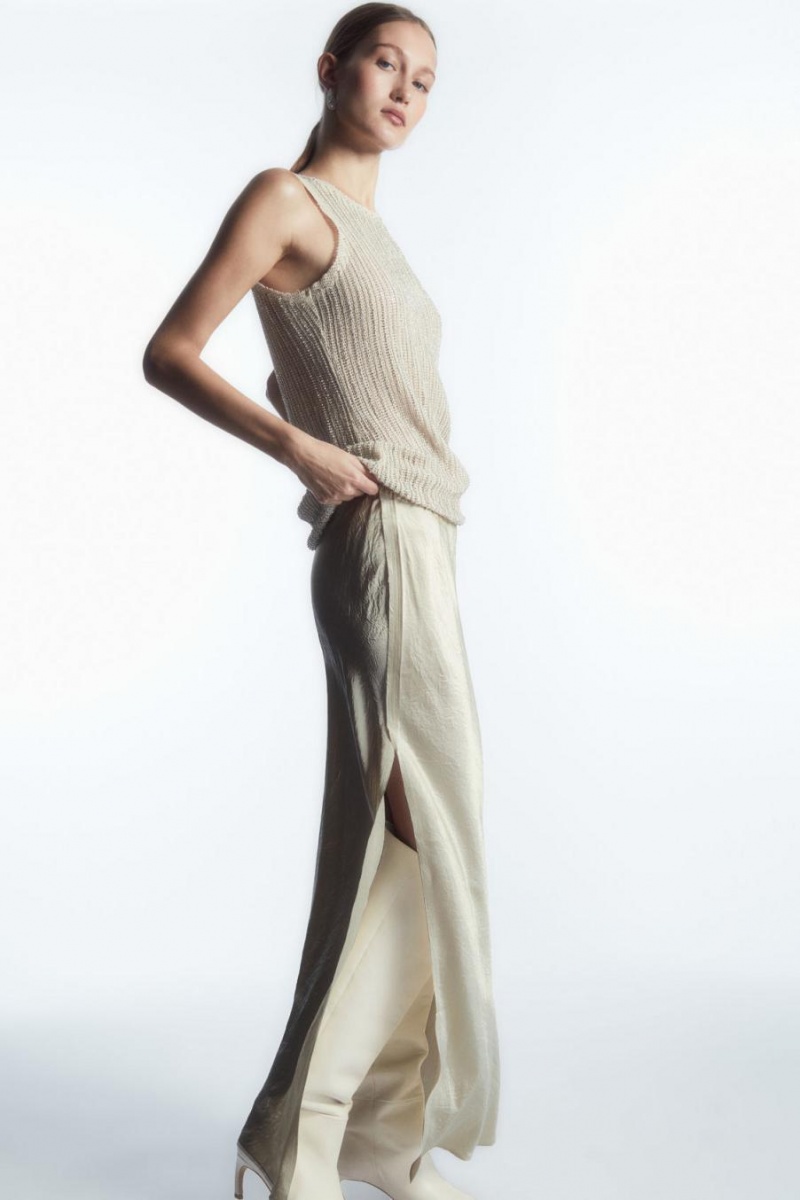 COS Crinkled-satin Maxi Szoknya Női Krém | ZKU-153067