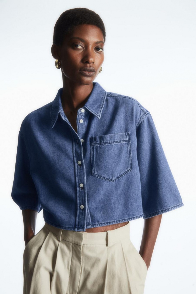 COS Cropped Denim Ing Női Kék | DTI-458617